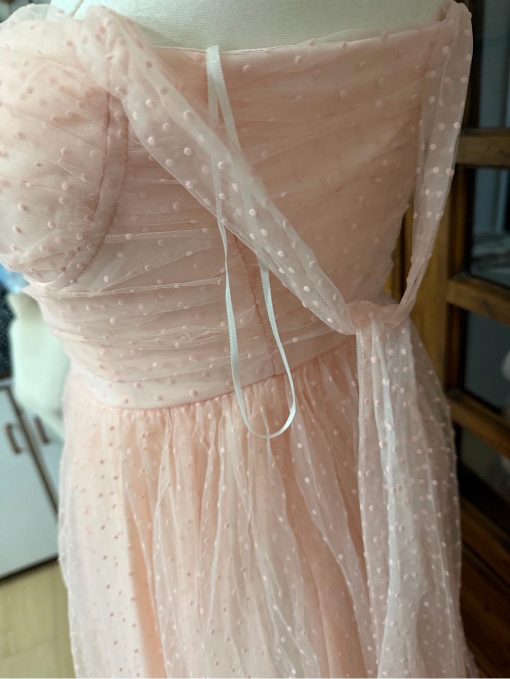 Petal & Pup Blush Pink Tulle Midi Dress with Tie Straps size medium - Picture 4 of 8